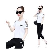 Conjunto De Calças Casuais De Verão Para Mulheres, T-shirt E Calças Capri, Estilo Coreano