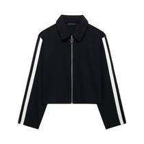 Conjunto De Calças Casuais Pretas Femininas Com Jaqueta Esportiva E Calças Largas Em Estilo Vintage Conjunto De Calças Casuais Pretas Femininas Com Jaqueta Esportiva E Calças Largas Em Estilo Vintage