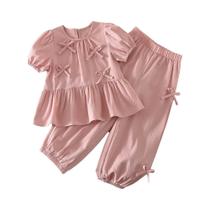 Conjunto De Calças Com Blusa De Manga Bolha Rosa Para Meninas De 3 a 7 Anos, Moda Coreana Casual Conjunto De Calças Com Blusa De Manga Bolha Rosa Para Meninas De 3 a 7 Anos, Moda Coreana Casual