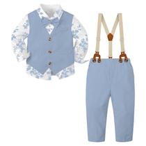 Conjunto de calças com colete azul SANGTREE, terno de linho de 5 peças para meninos