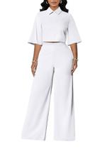 Conjunto de calças de 2 peças Acelyn para mulheres Dressy Elegant White 2GG Conjunto de calças de 2 peças Acelyn para mulheres Dressy Elegant White 2GG