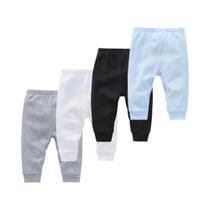 Conjunto De Calças De Algodão Unissex Para Bebês Com 4 Peças, Calças Longas Sólidas, Leggings