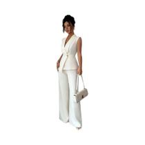 Conjunto De Calças De Cintura Alta E Colete Em Cor Sólida Para Mulheres, Elegância Europeia E