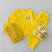 Conjunto De Calças De Manga Longa Com Gola Redonda E Estampa De Urso Para Crianças, Primavera E