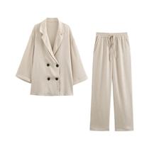 Conjunto De Calças E Blazer Feminino Casual Com Efeito Amassado, Estilo Europeu-Americano, Moda