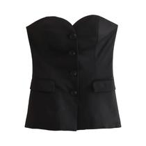 Conjunto de Calças e Regata Elegante para Mulheres - Sem Alças, com Fenda Lateral e Botão Frontal