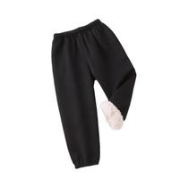 Conjunto De Calças Esportivas De Plush Quente E Grosso Para Crianças, Cores Sólidas, Outono/Inverno,
