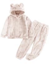 Conjunto de calças Flygo Girls Crop Hoodie Bear Ear Fluffy Beige-XS
