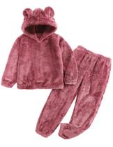 Conjunto de calças Flygo Girls Crop Hoodie Bear Ear Fluffy Pink