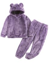 Conjunto de calças Flygo Girls Crop Hoodie Bear Ear Purple Tamanho S