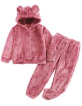 Conjunto de calças Flygo Girls Crop Hoodie Bear Ear Sweatshirt rosa