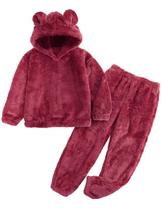 Conjunto de calças Flygo Girls Crop Hoodie Bear Ear Sweatsuit 13-14Y vermelho
