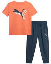 Conjunto de calças infantis para meninos Outfit PUMA, 2 peças, camiseta e corredores Conjunto de calças infantis para meninos Outfit PUMA, 2 peças, camiseta e corredores