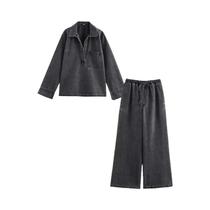 Conjunto De Calças Jeans De Cintura Alta Para Mulheres, Top Casual Com Gola Reversa, Moda De Rua Em