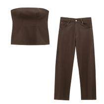 Conjunto De Calças Jeans Femininas Elegantes Com Cintura Alta, Top Slim Sem Mangas E Costas