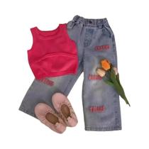 Conjunto De Calças Jeans Rosa Sem Mangas Para Meninas, Moda De Verão, Roupas Infantis De 3 a 7 Anos, Conjunto De Calças Jeans Rosa Sem Mangas Para Meninas, Moda De Verão, Roupas Infantis De 3 a 7 Anos,