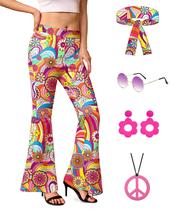 Conjunto de calças largas hippie femininas dos anos 60 e 70 da G and PL Conjunto de calças largas hippie femininas dos anos 60 e 70 da G and PL