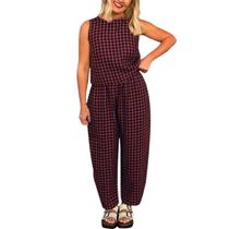 Conjunto de calças lounge Gaexia Striped para mulheres Y2k Gingham Red XL