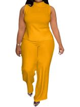 Conjunto de calças MRSFITOK Wide Leg para mulheres, casual de verão, amarelo, 4GG