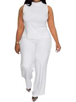 Conjunto de calças MRSFITOK Wide Leg para mulheres, casual de verão, branco, 5GG