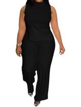 Conjunto de calças MRSFITOK Wide Leg para mulheres, casual de verão, preto, 3GG