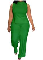 Conjunto de calças MRSFITOK Wide Leg para mulheres, verde casual de verão, 3GG
