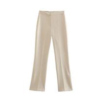 Conjunto De Calças Sem Alças Em Bege Para Mulheres, Cintura Alta, Corte Reto, Traje Para Escritório