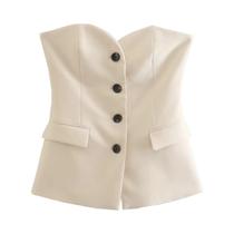 Conjunto De Calças Sem Alças Em Bege Para Mulheres, Cintura Alta, Corte Reto, Traje Para Escritório