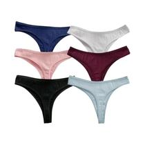 Conjunto De Calcinha De Algodão Sexy Feminino 6 Peças G-string Tanga Cuecas Cor Sólida Lingerie