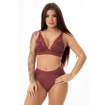 Conjunto de Calcinha Renda Confortável e Sutiã Sem Bojo Com Microfibra Lingerie Sensual e Elegante