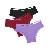Conjunto De Calcinhas De Algodão De Renda Feminina De Cintura Baixa Sexy Lingerie Brasileira