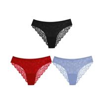 Conjunto De Calcinhas De Renda Femininas, 3 Peças, Lingerie De Cetim De Seda Macia, Calcinhas Sexy