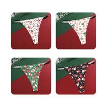 Conjunto De Calcinhas Femininas Com Estampa De Natal 4 Peças Respirável Brilhante Amigável À Pele