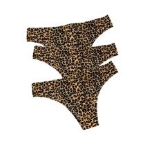 Conjunto De Calcinhas Sexy Em Estampa De Leopardo Para Mulheres WarmSteps 3 Peças Sem Costura Em