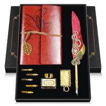 Conjunto de caligrafia GrnVibe Feather Quill Pen com tinta e diário