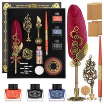 Conjunto de caligrafia GrnVibe Feather Quill Pen Ink Wax Seal Conjunto de caligrafia GrnVibe Feather Quill Pen Ink Wax Seal