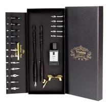 Conjunto de Caligrafia Trustela com Pena de Mergulho, 19 Pontas, Suporte de Madeira Conjunto de Caligrafia Trustela com Pena de Mergulho, 19 Pontas, Suporte de Madeira