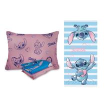 Conjunto de Cama 2 Peças Antialérgico Microfibra e Toalha Infantil Praia Piscina do Stitch