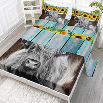 Conjunto de cama Axolotl Highland Cow Flower Queen Size Poliéster Conjunto de cama Axolotl Highland Cow Flower Queen Size Poliéster