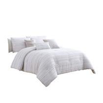 Conjunto de cama Benzara King, edredom de algodão de 6 peças, branco, cinza