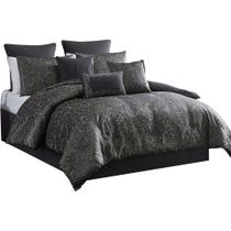 Conjunto de cama Benzara Pixie King 9 peças cinza damasco Conjunto de cama Benzara Pixie King 9 peças cinza damasco