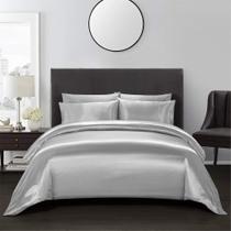Conjunto de cama, capa de edredom de cetim AiMay, 3 peças, Queen Grey