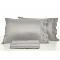 Conjunto De Cama Casal 3 Peças Cinza Microfibra Toque Macio Lençol e Fronhas