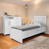 Conjunto de Cama com Colchão e Cômoda para Quarto Branco