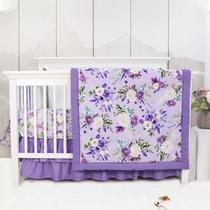 Conjunto de cama de berço CARUILI Purple Floral de 4 peças Conjunto de cama de berço CARUILI Purple Floral de 4 peças