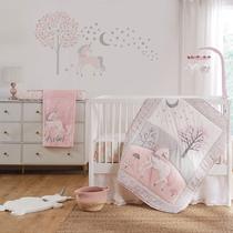 Conjunto de cama de berço Levtex Baby Colette, cinza, rosa, branco, unicórnio, 5 unidades