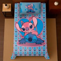 Conjunto de cama de solteiro 2 peças Stitch e Angel Lençol e fronha