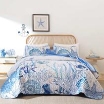 Conjunto de cama Djoymock Queen 244x229cm reversível azul oceano Conjunto de cama Djoymock Queen 244x229cm reversível azul oceano