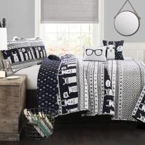 Conjunto de cama edredom Lush Decor Navy Lhama Listrado Reversível