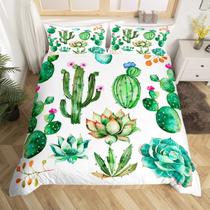 Conjunto de Cama Feelyou Cactus - 3 Peças - Verde Suculentas